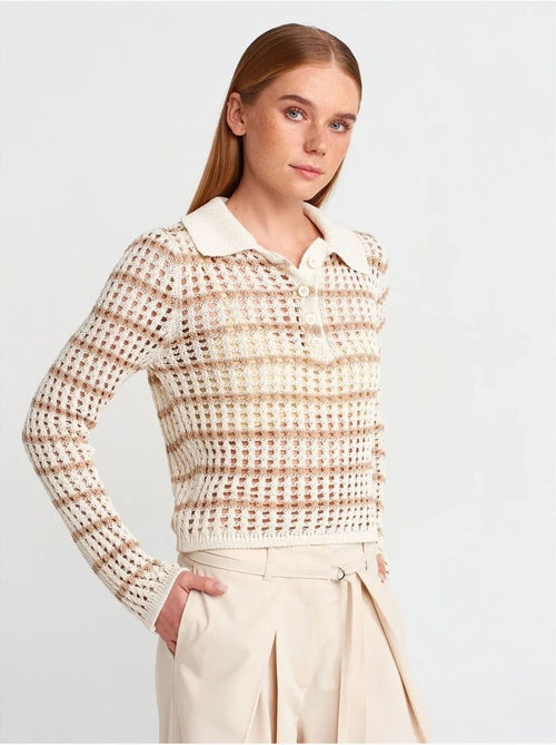 DILVIN Pull En Maille Rayée À Col Polo Et Boutons - Kiabi DILVIN Pull En Maille Rayée À Col Polo Et Boutons - Kiabi