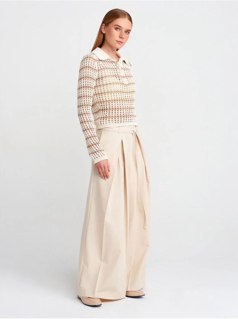 DILVIN Pull En Maille Rayée À Col Polo Et Boutons Beige clair - Kiabi