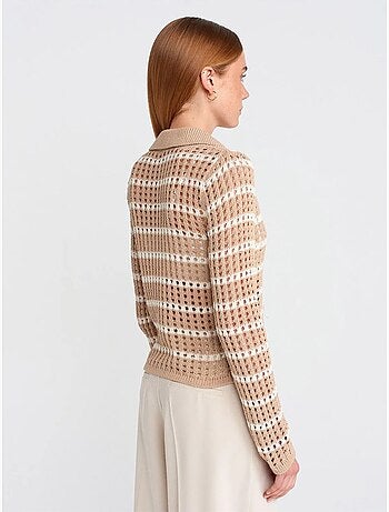 DILVIN Pull En Maille Rayée À Col Polo Et Boutons