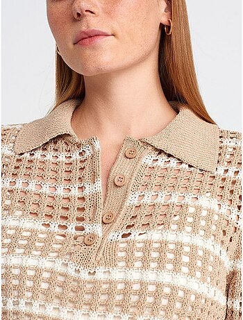 DILVIN Pull En Maille Rayée À Col Polo Et Boutons