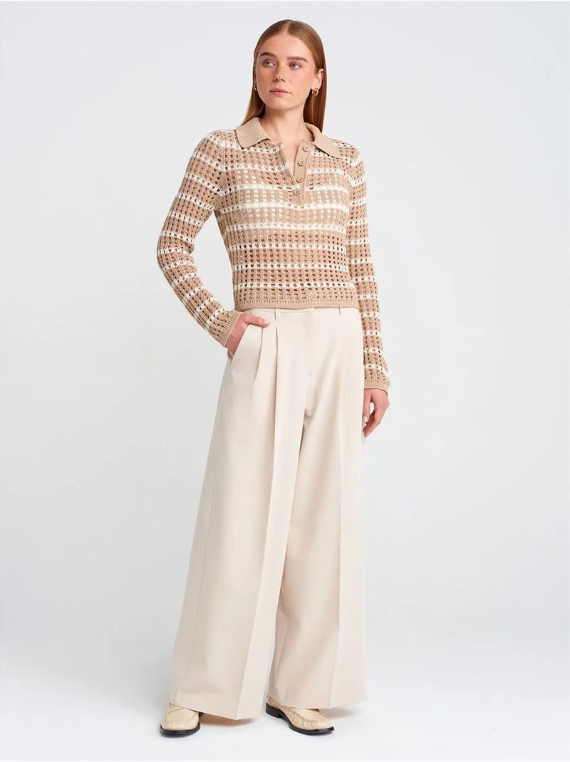 DILVIN Pull En Maille Rayée À Col Polo Et Boutons Beige naturel - Kiabi