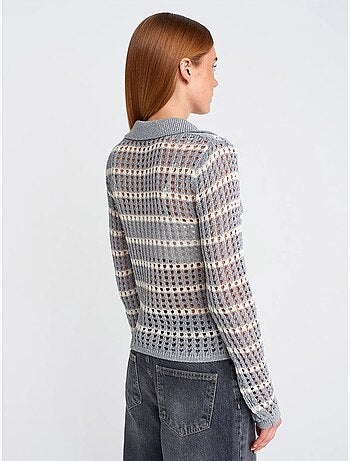 DILVIN Pull En Maille Rayée À Col Polo Et Boutons