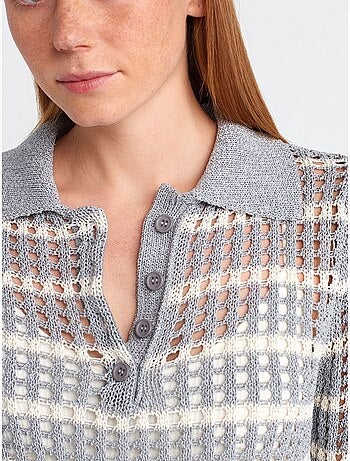 DILVIN Pull En Maille Rayée À Col Polo Et Boutons
