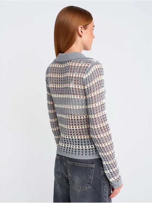 DILVIN Pull En Maille Rayée À Col Polo Et Boutons - Kiabi