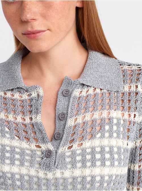 DILVIN Pull En Maille Rayée À Col Polo Et Boutons - Kiabi