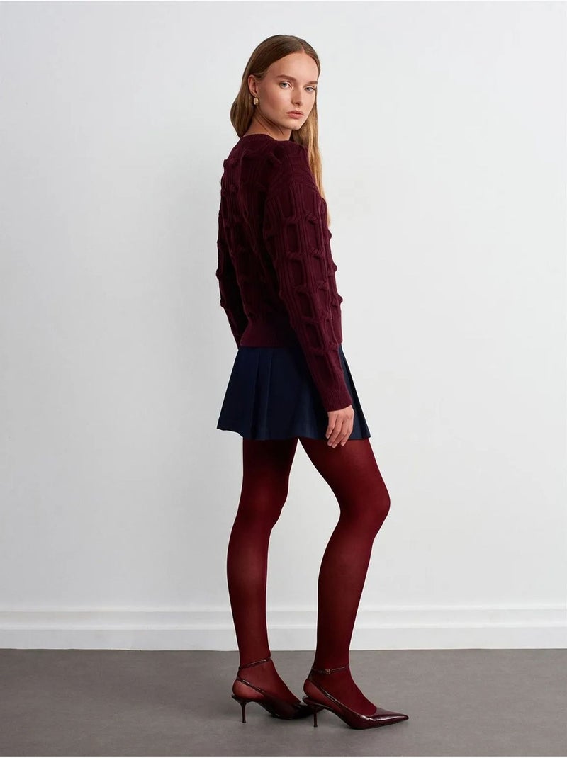 DILVIN Pull En Maille Texturée À Col Rond Rouge bordeaux - Kiabi