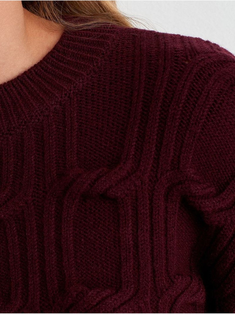 DILVIN Pull En Maille Texturée À Col Rond Rouge bordeaux - Kiabi