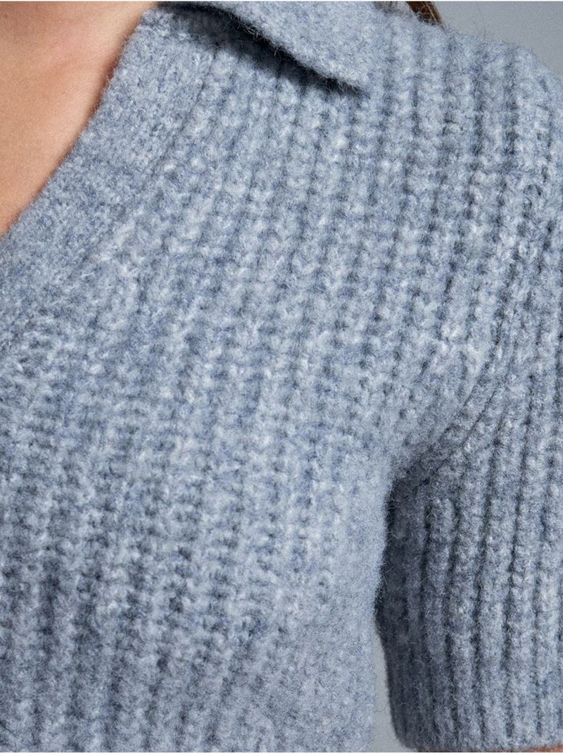 DILVIN Pull Femme Ajusté À Col Polo Côtelé Gris clair - Kiabi