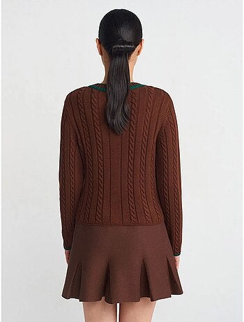 DILVIN Pull Femme Col V En Maille Torsadée