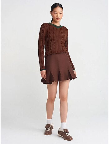 DILVIN Pull Femme Col V En Maille Torsadée