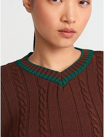 DILVIN Pull Femme Col V En Maille Torsadée