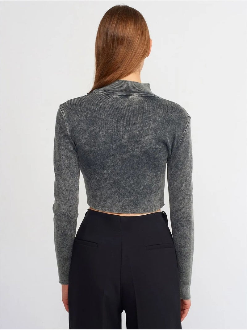 Dilvin pull femme court en maille côtelée à col montant Gris Noir - Kiabi