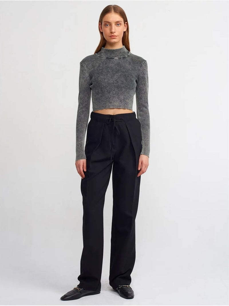 Dilvin pull femme court en maille côtelée à col montant Gris Noir - Kiabi