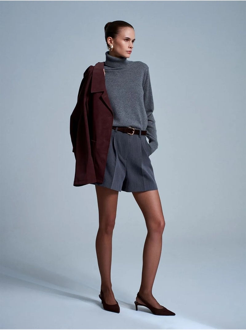 Dilvin pull femme en cachemire à col roulé Gris Noir - Kiabi