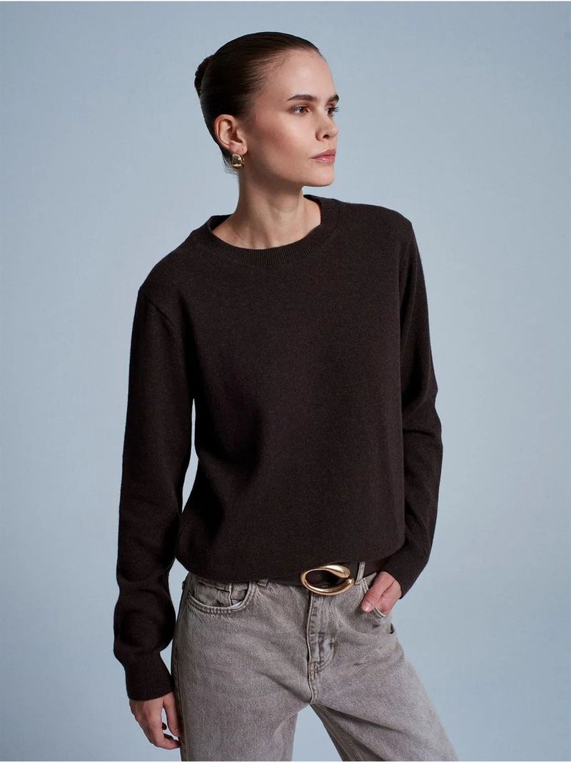 DILVIN Pull Femme En Cachemire À Côtes, Col Rond Marron chocolat - Kiabi