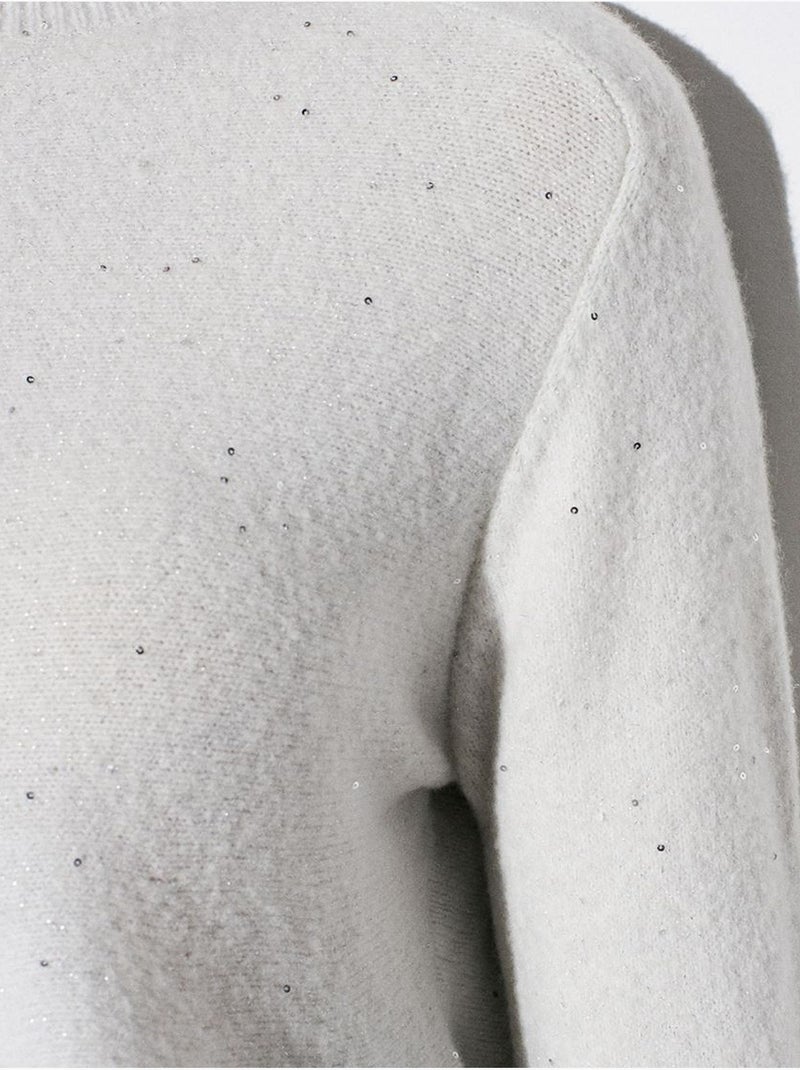 DILVIN Pull Femme En Maille À Col Rond Et Volant Blanc cassé - Kiabi