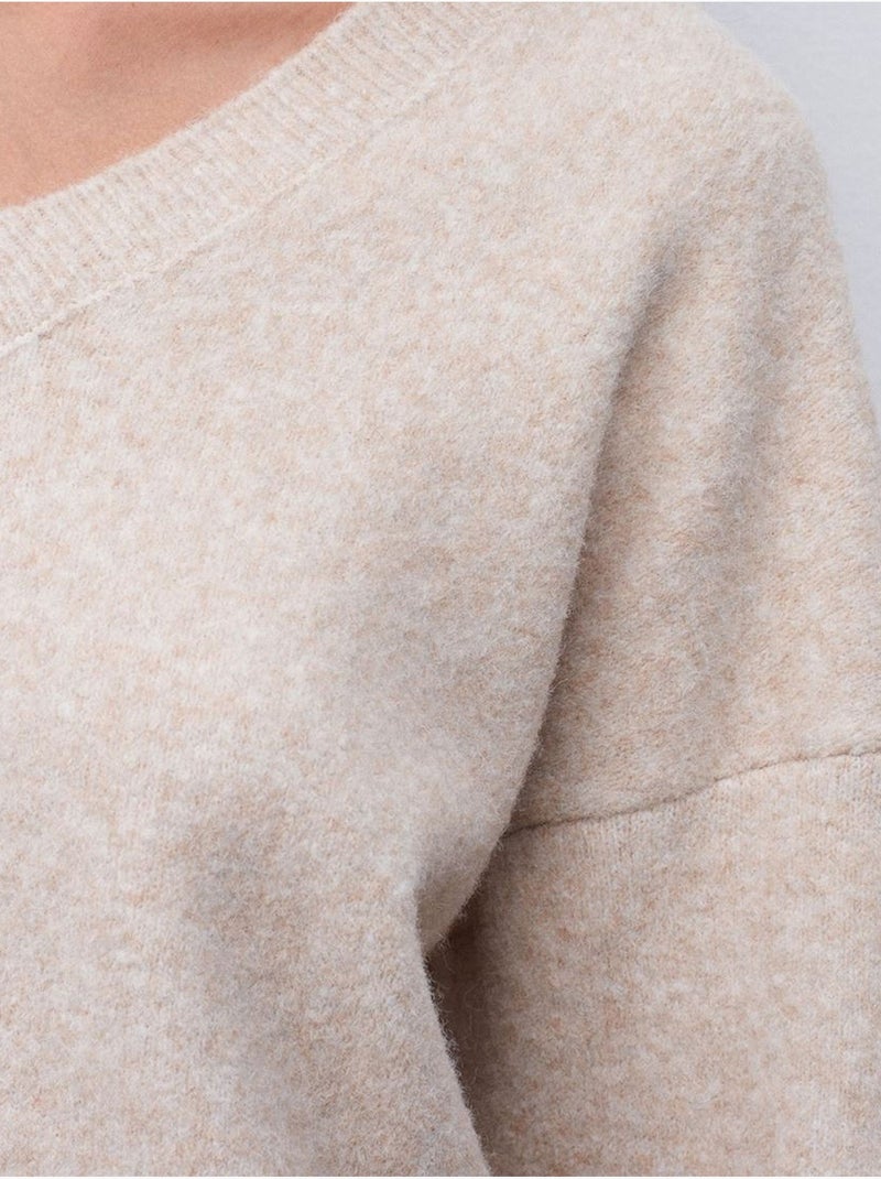 DILVIN Pull Femme En Maille Côtelée À Col V Beige - Kiabi