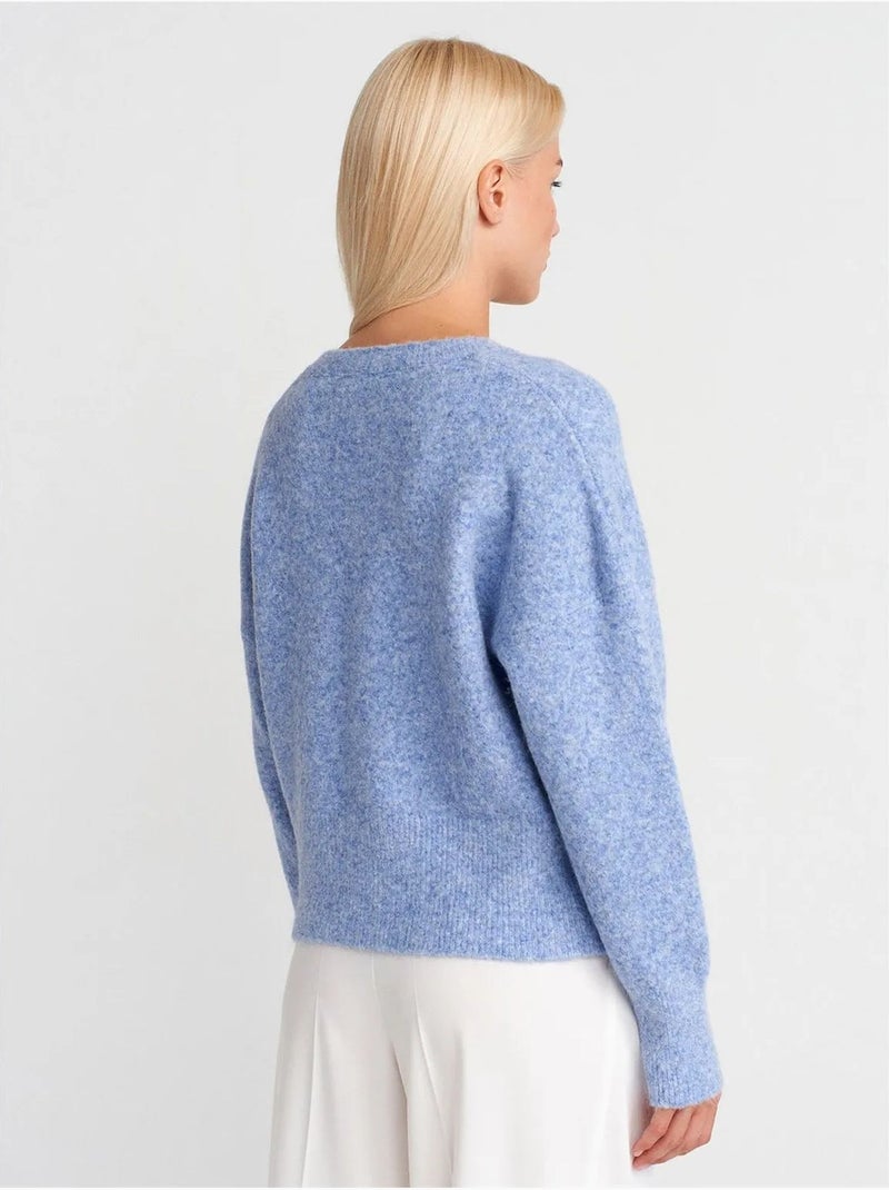 DILVIN Pull Femme En Maille Côtelée À Col V Bleu ciel - Kiabi