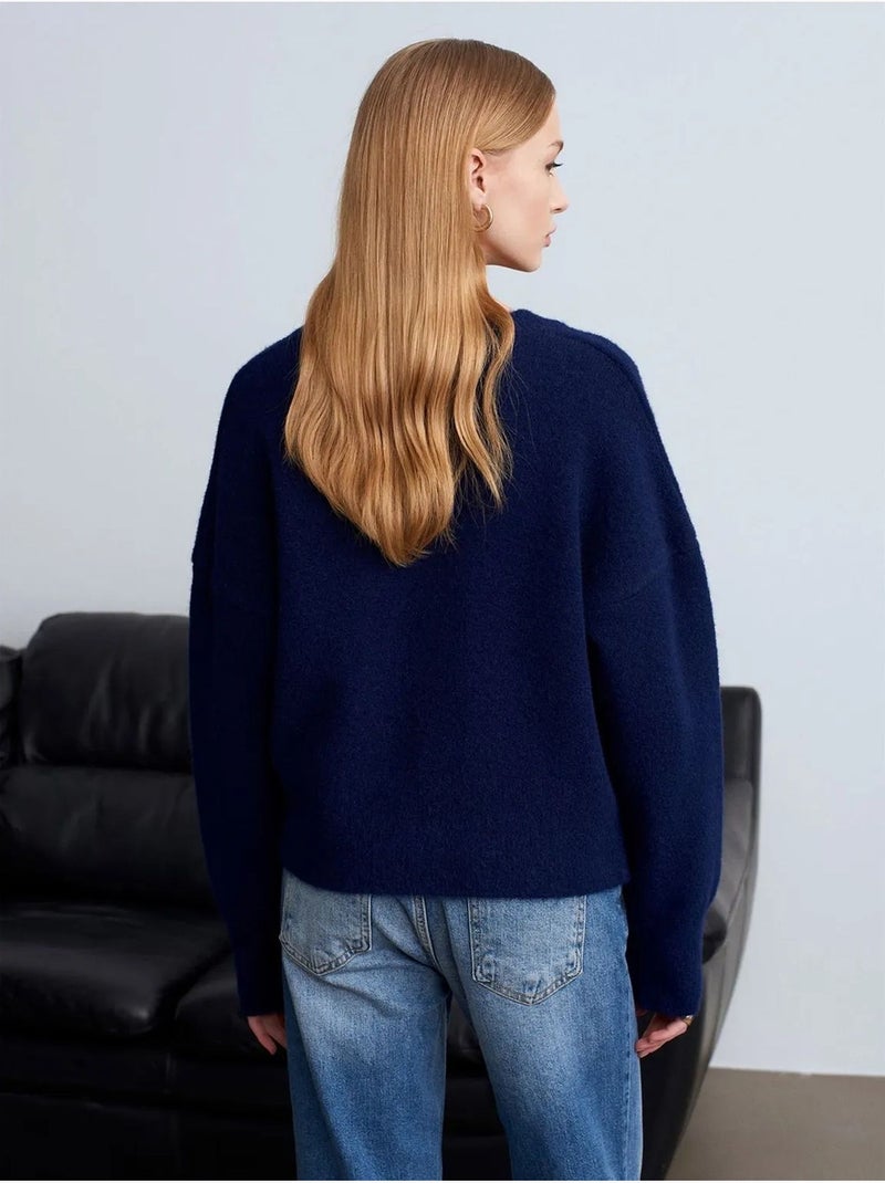 DILVIN Pull Femme En Maille Côtelée À Col V Bleu marine - Kiabi
