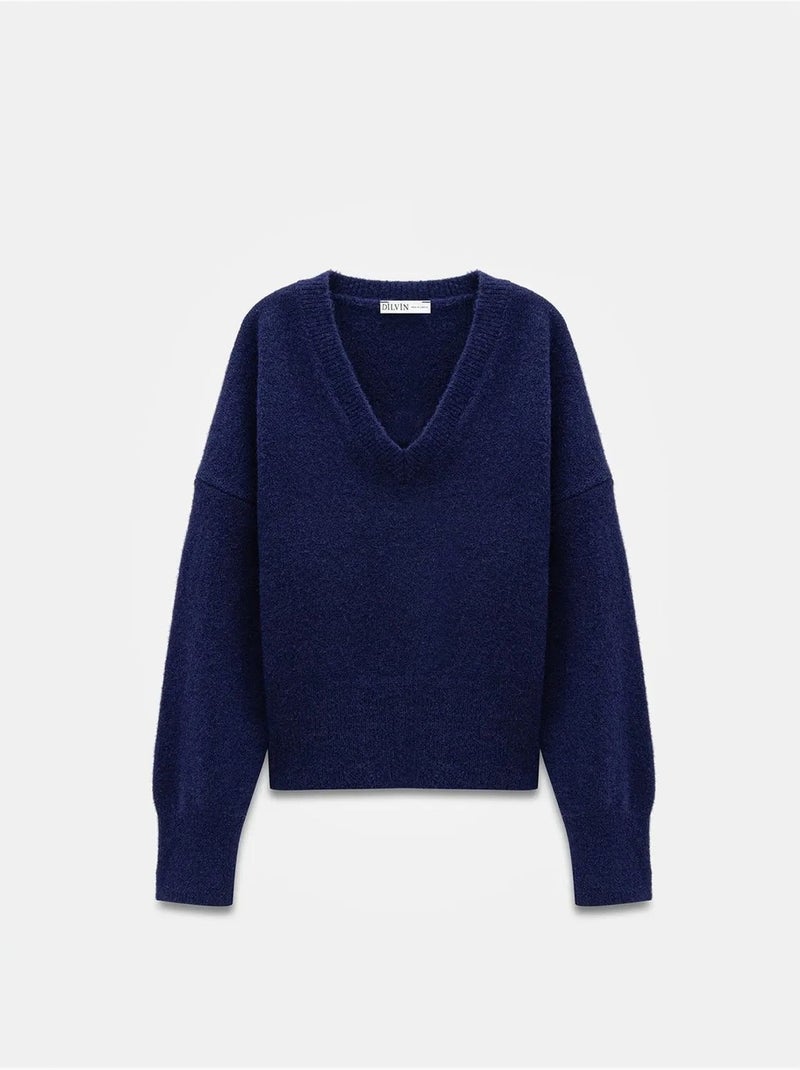 DILVIN Pull Femme En Maille Côtelée À Col V Bleu marine - Kiabi