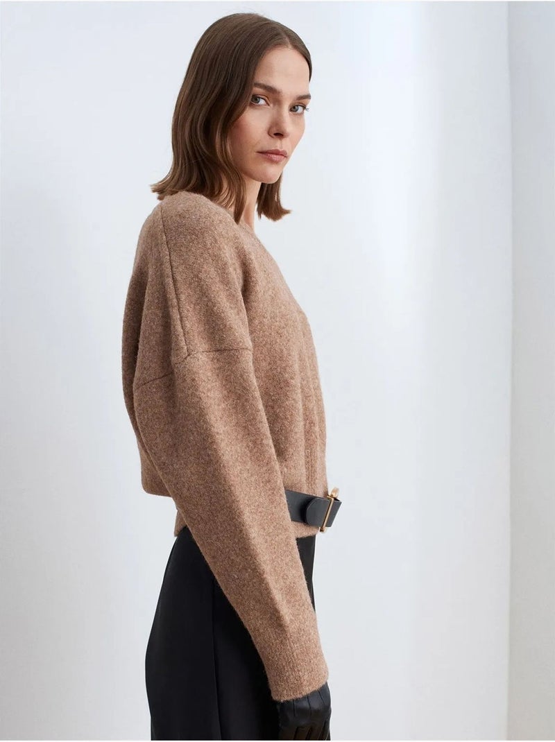 DILVIN Pull Femme En Maille Côtelée À Col V Camel - Kiabi