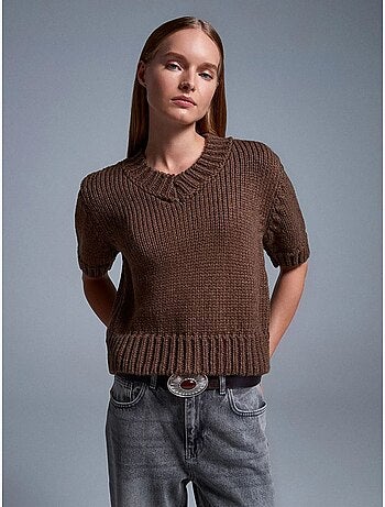 DILVIN Pull Femme En Maille Côtelée À Col V