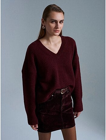 DILVIN Pull Femme En Maille Côtelée À Col V