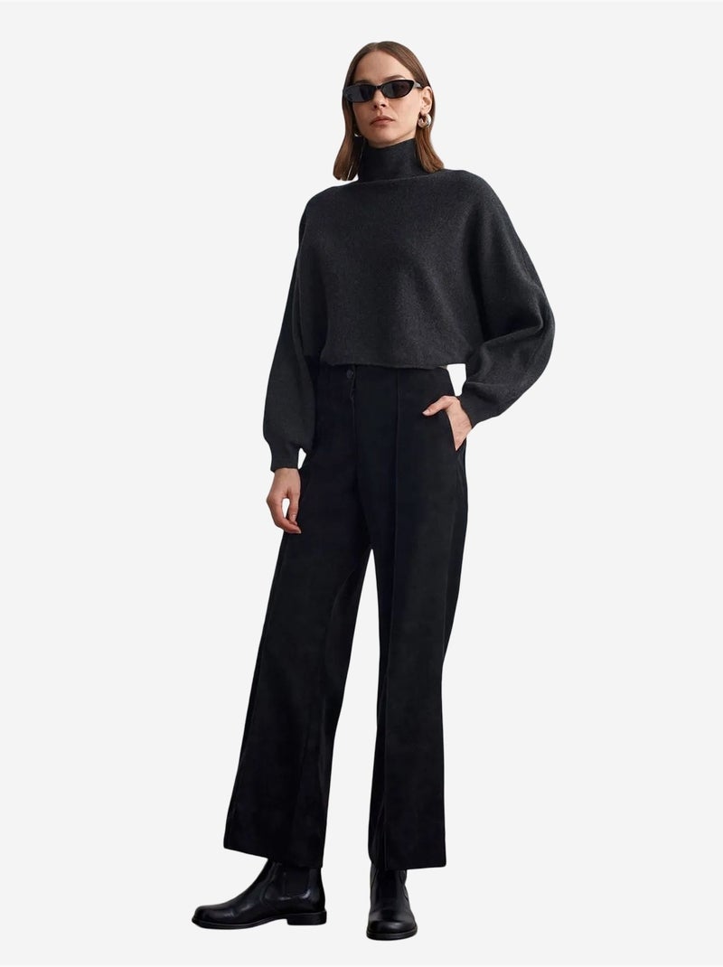 DILVIN Pull Femme Oversize Court À Col Roulé gris anthracite - Kiabi