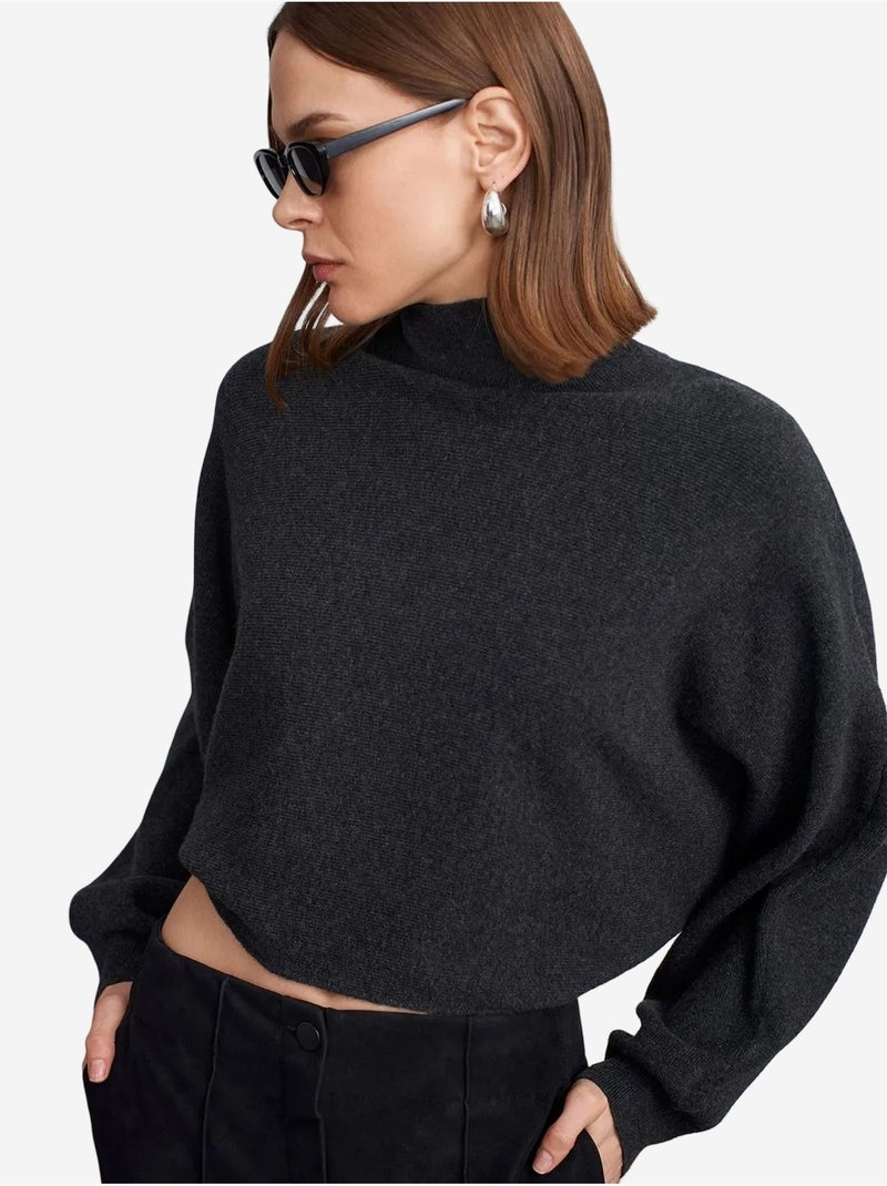 DILVIN Pull Femme Oversize Court À Col Roulé gris anthracite - Kiabi