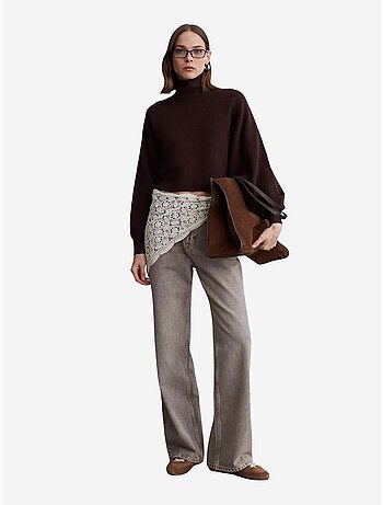 DILVIN Pull Femme Oversize Court À Col Roulé
