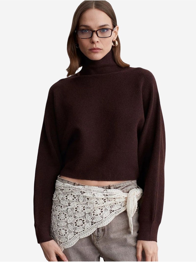 DILVIN Pull Femme Oversize Court À Col Roulé Marron chocolat - Kiabi
