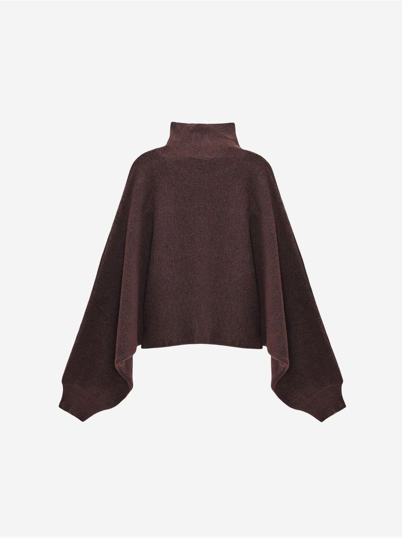 DILVIN Pull Femme Oversize Court À Col Roulé Marron chocolat - Kiabi