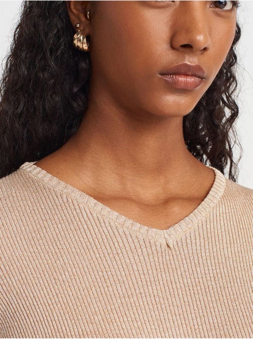 DILVIN Pull Femme Slim À Col V Côtelé - Kiabi DILVIN Pull Femme Slim À Col V Côtelé - Kiabi