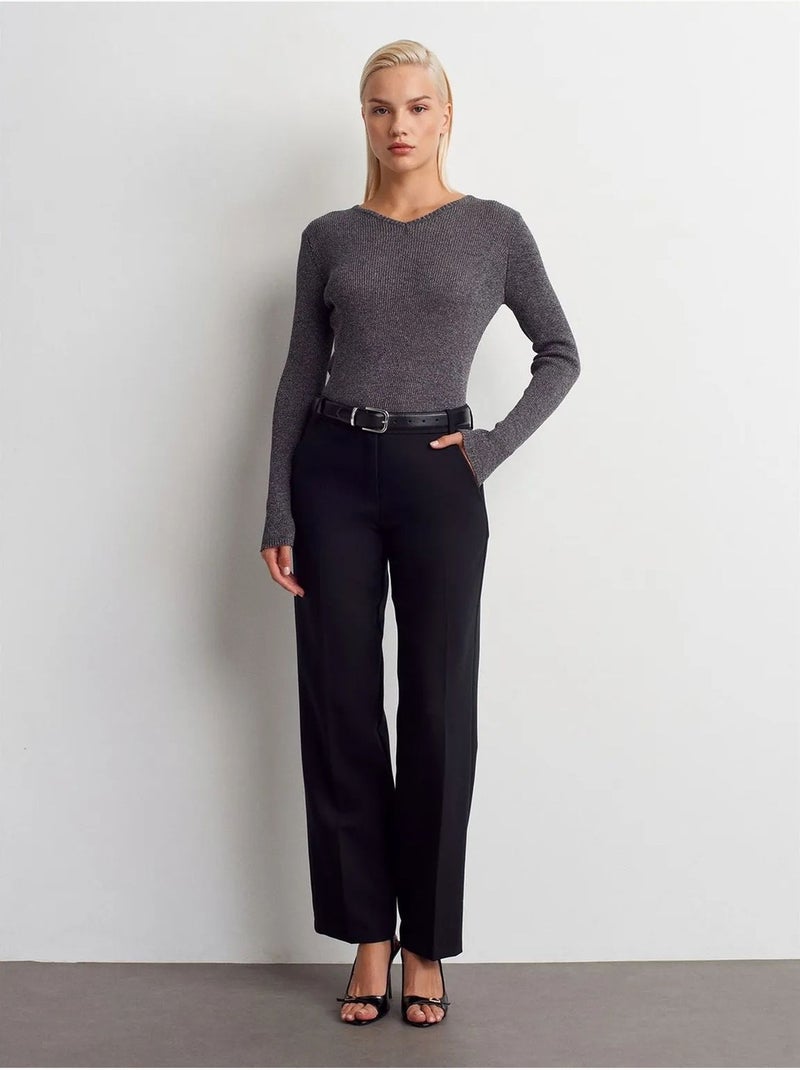 Dilvin pull femme slim à col v côtelé Gris Noir - Kiabi