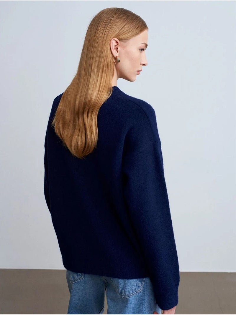 DILVIN Pull Femme Uni À Col Rond Et Maille Côtelée Bleu marine - Kiabi