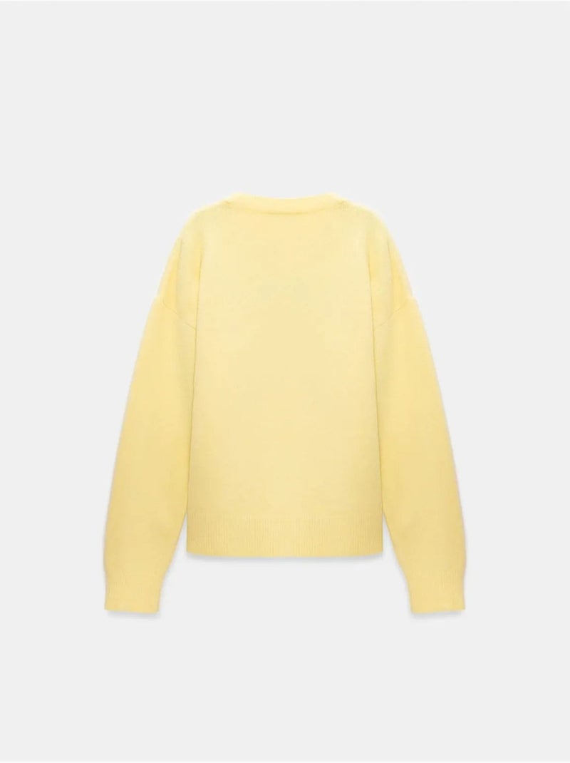 DILVIN Pull Femme Uni À Col Rond Et Maille Côtelée Jaune citron - Kiabi