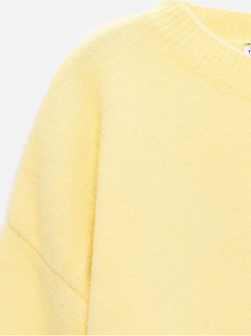 DILVIN Pull Femme Uni À Col Rond Et Maille Côtelée Jaune citron - Kiabi