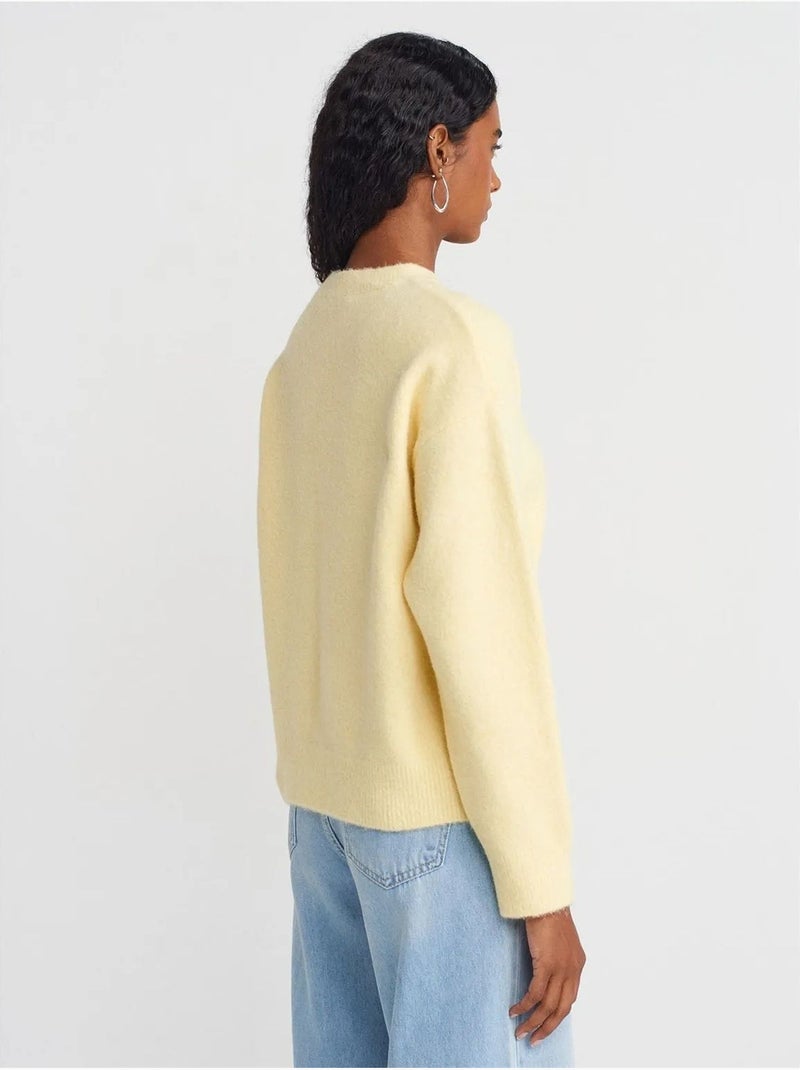 DILVIN Pull Femme Uni À Col Rond Et Maille Côtelée Jaune fluo - Kiabi