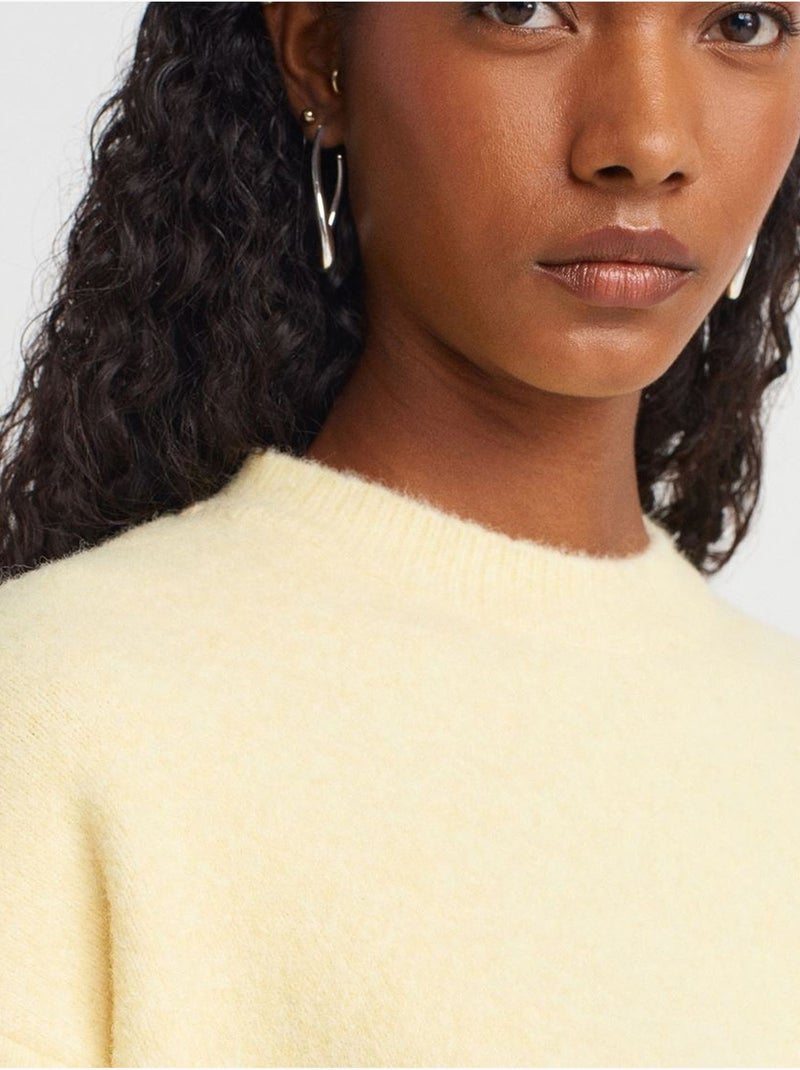 DILVIN Pull Femme Uni À Col Rond Et Maille Côtelée Jaune fluo - Kiabi