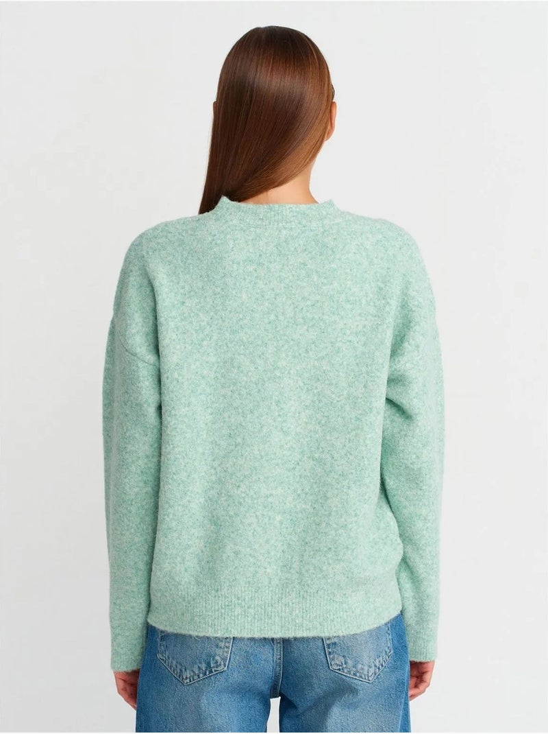 DILVIN Pull Femme Uni À Col Rond Et Maille Côtelée Vert menthe - Kiabi