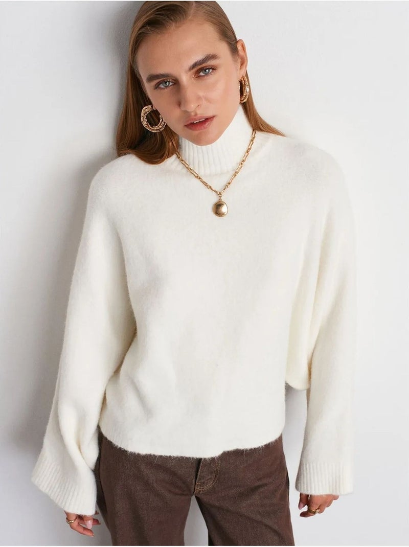 DILVIN Pull Oversize À Col Roulé Côtelé Blanc cassé - Kiabi