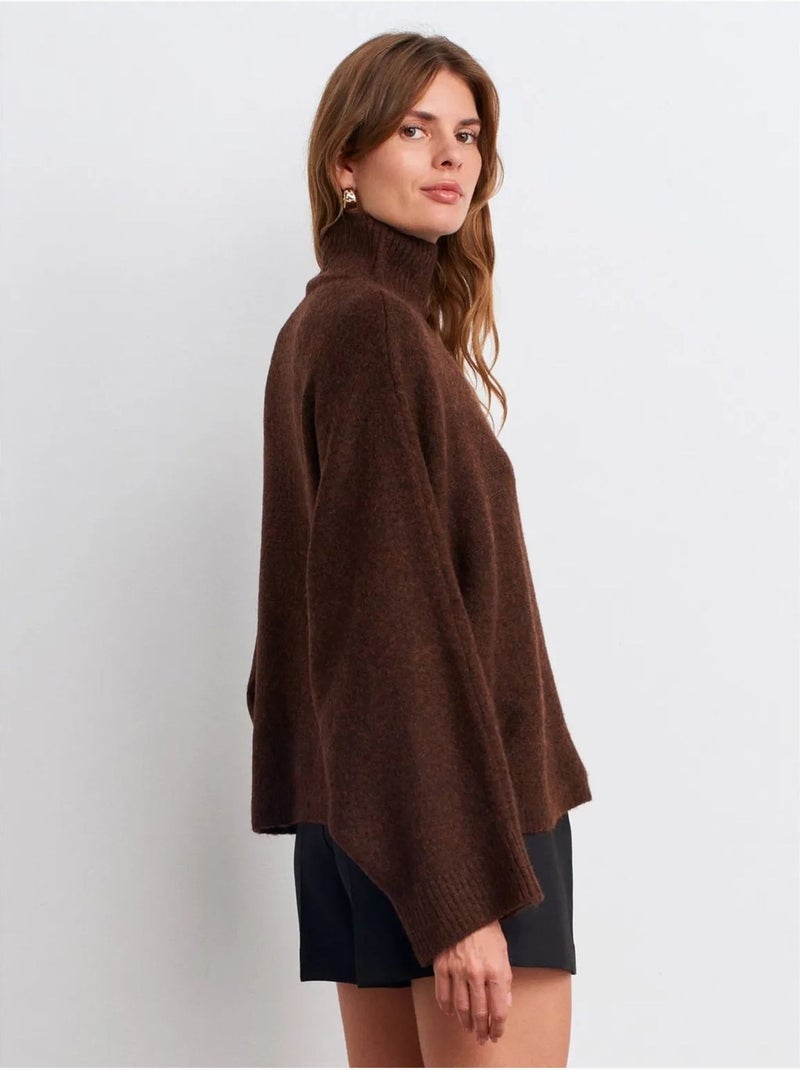 DILVIN Pull Oversize À Col Roulé Côtelé Marron - Kiabi