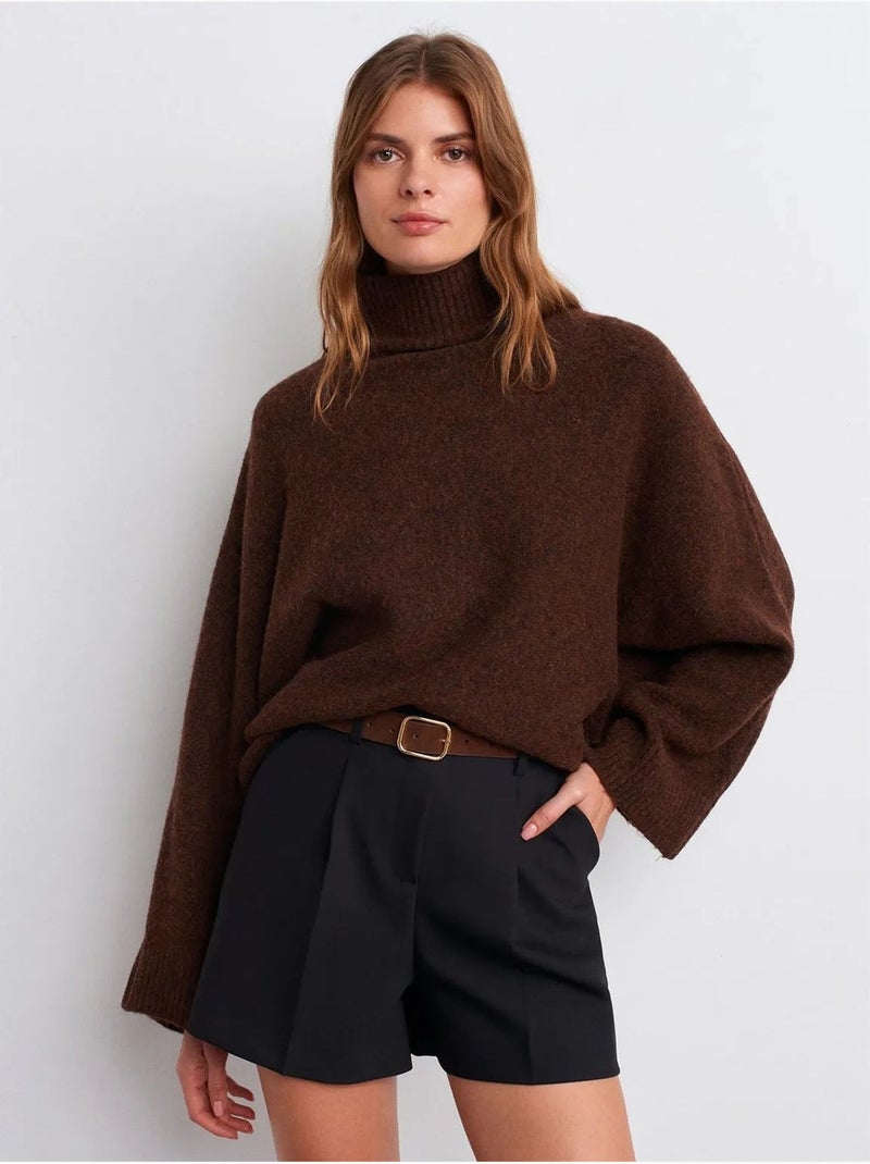 DILVIN Pull Oversize À Col Roulé Côtelé Marron - Kiabi