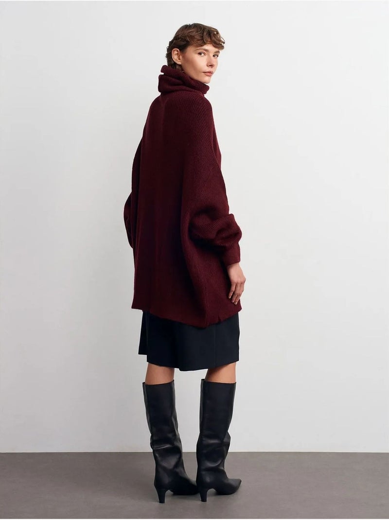 DILVIN Pull Oversize À Col Roulé Côtelé Rouge bordeaux - Kiabi