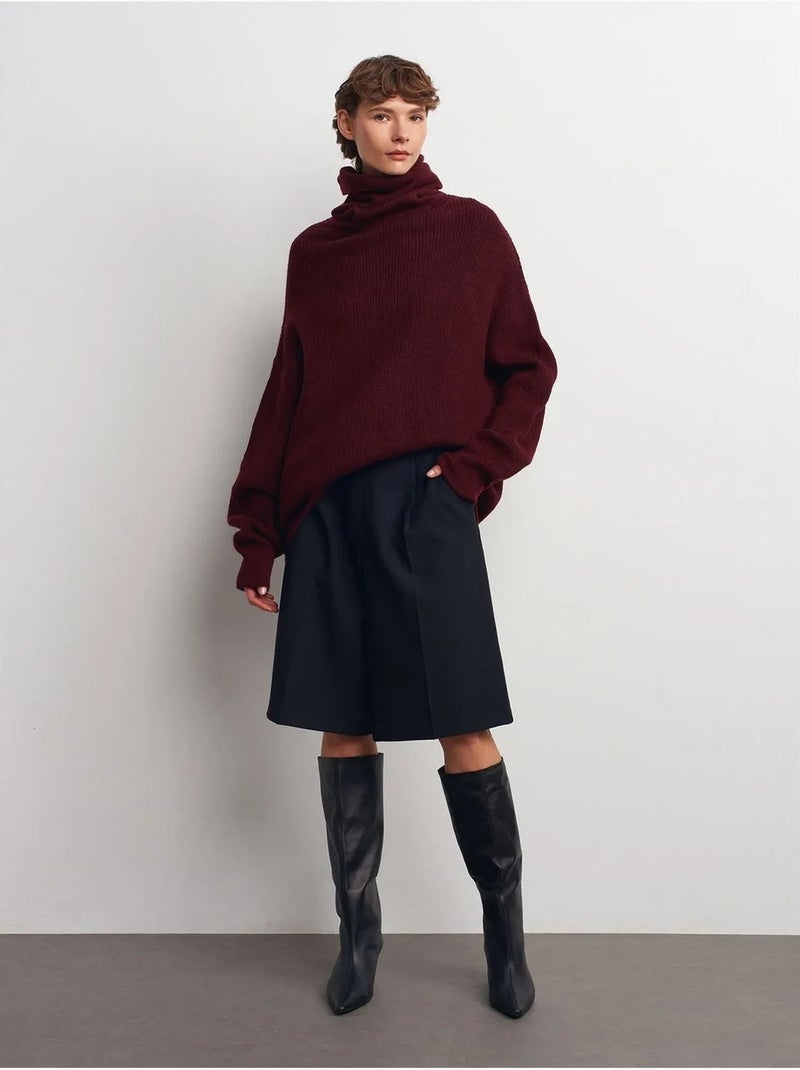 DILVIN Pull Oversize À Col Roulé Côtelé Rouge bordeaux - Kiabi