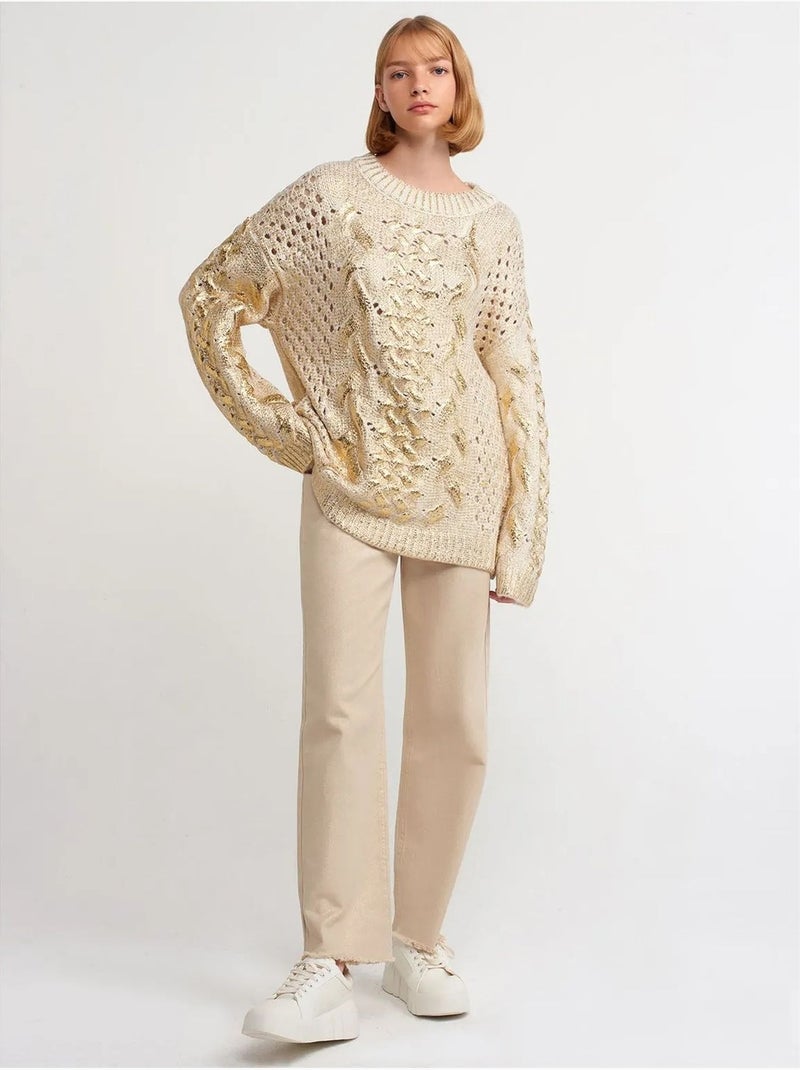 DILVIN Pull Oversize En Maille Torsadée À Col Rond Crème - Kiabi