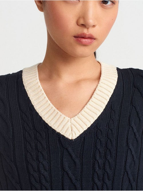 DILVIN Pull Sans Manches Femme À Col V Et Torsades - Kiabi DILVIN Pull Sans Manches Femme À Col V Et Torsades - Kiabi