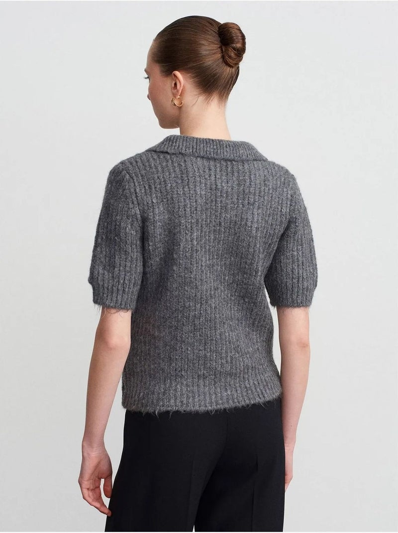 DILVIN Pull Texturé À Col Polo Côtelé gris anthracite - Kiabi