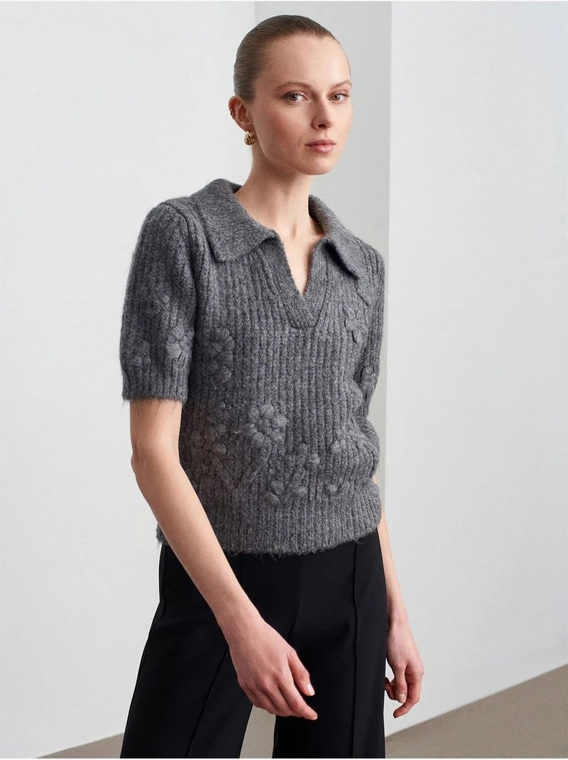 DILVIN Pull Texturé À Col Polo Côtelé gris anthracite - Kiabi