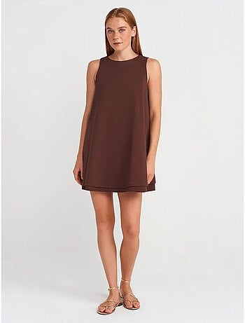 DILVIN Robe chasuble mini sans manches en popeline de coton